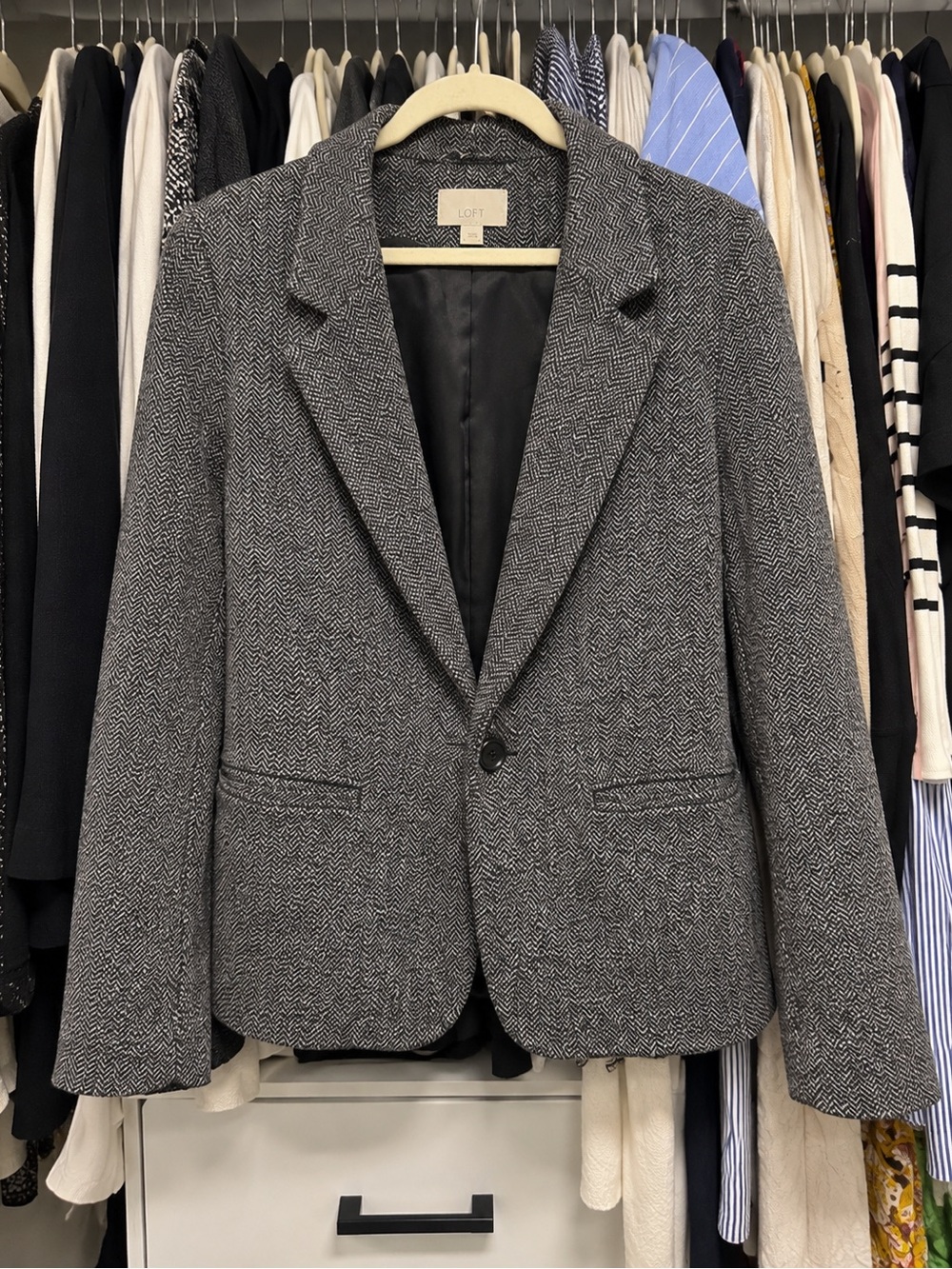 LOFT Black & Gray Herringbone Women's Blazer - Single-Button Tailored Jacket